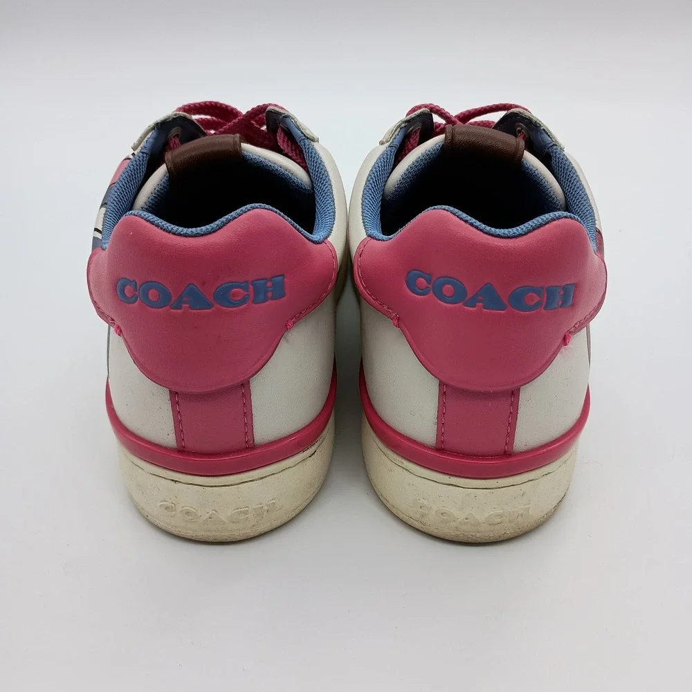 Coach G5101 Love Graphic Low Top Sneakers White Pink Blue‎ Womens 6B